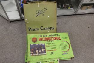 A BOXED SUBBUTEO TABLE SOCCER INTERNATIONAL EDITION SET - UNCHECKED, TOGETHER WITH A PELSO PRAM