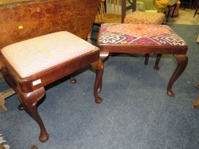 TWO CABRIOLE LEG STOOLS WITH UPHOLSTERED DROP-IN SEATS (2)