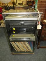 A RETRO STACKING H-FI SYSTEM WITH FISHER MT-650 TURNTABLE, TECHNICS, JVC ETC