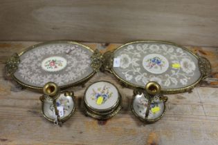 A SELECTION OF PETIT POINT STYLE DRESSING TABLE ITEMS