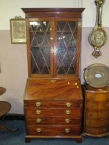 A 19TH CENTURY MAHOGANY GLAZED BUREAU BOOKCASE - H 216 cm, W 96 cm