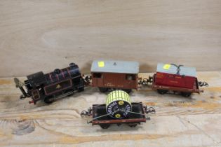 A CLOCKWORK TIN PLATE BRITISH RAILWAYS MODEL RAILWAY ITEMS TO INC A LIVERPOOL CABLES TENDER