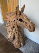 A LARGE DRIFTWOOD STYLE HORSE HEAD - 101 x 95 cm