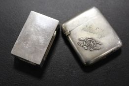 AN ANTIQUE CONTINENTAL SILVER VESTA AND SILVER MATCH CASE
