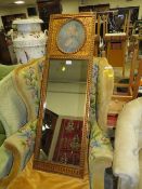 A GILT RECTANGULAR MIRROR WITH PAINTED PASTEL LADY PORTRAIT ABOVE - 116 X 36 CM