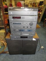 A VINTAGE SONY HI-FI AND SPEAKERS WITH PICTURES AND MIRRORS