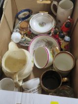 A TRAY OF ASSORTED CERAMICS TO INCLUDE MANY HUNTING THEME EXAMPLES