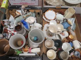 TWO TRAYS OF ASSORTED CERAMICS TO INCLUDE SHELLEY SAUCERS, PORT MEIRION VASE