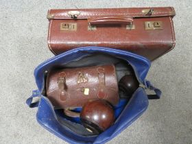 A SMALL VINTAGE CASE , VINTAGE SATCHEL AND CASED SETS OF BOULE'S