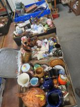 FOUR TRAYS OF CERAMICS AND SUNDRIES TO INCLUDE PIPE STAND AND PIPES