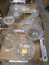 THREE TRAYS OF LARGE CUT GLASS ITEMS TO INCLUDES VASES AND BOWLS