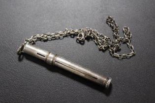 AN ANTIQUE SILVER EXTENDING PENCIL BY SAMSON MORDEN ON SILVER CHAIN