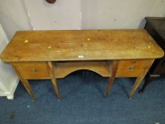 AN ANTIQUE PINE KNEEHOLE DESK WITH TWO DRAWERS - W 137 cm