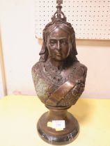 A HEAVY CAST METAL BUST OF QUEEN VICTORIA