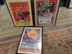 THREE FRAMED AND GLAZED GERRY COTTLES CIRCUS POSTERS