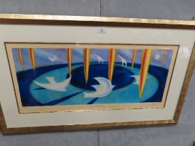 A SIGNED LIMITED EDITION GILT FRAMED AND GLAZED PRINT ADAM BARSBY ENTITLED NEVER ENDING STORY