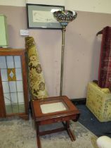 A MODERN GLASS TOPPED TABLE, STANDARD LAMP, RUG AND NUDE PICTURE (4)