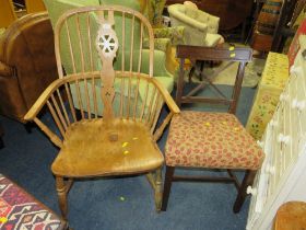 AN ANTIQUE ELM ? WINDSOR ARMCHAIR A/F (REDUCED)