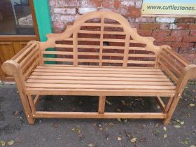 A LUTYENS STYLE HARDWOOD GARDEN BENCH