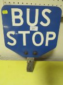 A VINTAGE DOUBLE SIDED PLASTIC BUS STOP SIGN