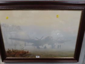 A FRAMED AND GLAZED PRINT OF WORLD WAR II BOMBER BY COULSON