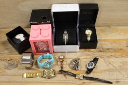 A SELECTION OF LADIES FASHION / DESIGNER WATCHES ETC., TO INLCUDE DKNY, ICE, JEFF BANKS, ARDIER