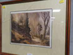 JOSEPH F PIMM - A FRAMED AND GLAZED SIGNED AQUATINT ENTITLED A WOODLAND BYWAY SIGNED LOWER RIGHT