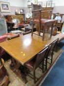 A PRIORY STYLE DRAWLEAF TABLE AND FIVE CHAIRS