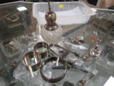 EIGHT SILVER ITEMS TO INCLUDE LARGE DUTCH CADDY SPOON, EARLY PERFUME SPRAYER ETC