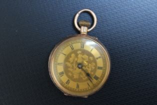 A HALLMARKED 12 CARAT GOLD FOB WATCH, Dia 3 cm Condition Report:ticks on winding - working capacity