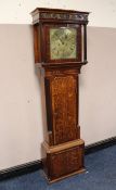 A 19TH OAK CASED BRASS FACED EIGHT DAY LONGCASE CLOCK, the dial with subsidiary seconds dial and