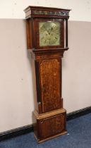 A 19TH OAK CASED BRASS FACED EIGHT DAY LONGCASE CLOCK, the dial with subsidiary seconds dial and