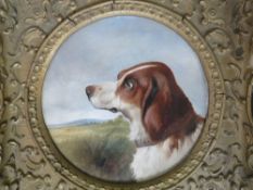 COLIN GRAEME ROE (1855-1910). Circular dog portrait landscape beyond, signed and dated 1890 verso,