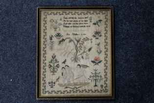 GEORGE III SAMPLER 'ADAM & EVE EXPELLED FROM THE GARDEN OF EDEN', by Ann Bradbury aged 13, 1814,