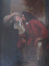 (XIX). Interior scene with seated lady and gentleman, unsigned, oil on canvas, unframed, 87 x 61 cm