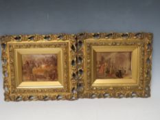 A SET OF FOUR 19TH CENTURY CRYSTOLEUMS, depicting figures in period settings, comprising one