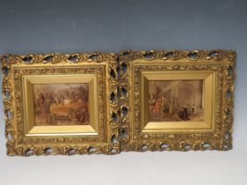 A SET OF FOUR 19TH CENTURY CRYSTOLEUMS, depicting figures in period settings, comprising one