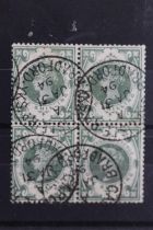 POSTAGE STAMPS - S.G. 211 1/= DULL GREEN, superb used block of four with Bradford Steel CDS's,