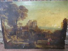 (XVIII-XIX). Continental school, coastal town scene with classical buildings and figures,