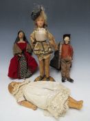 A COLLECTION OF FOUR ANTIQUE COLLECTORS DOLLS, to include a wax faced example, tallest H 34 cm (4)
