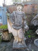 A LARGE STONE STATUE OF A GENTLEMAN IN TRADITIONAL 17TH CENTURY DRESS, H 141 cm, (Note - Heavy)