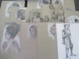 (XX-XXI). A folder of male and female figure studies, some indistinctly signed and dated 06, pastels