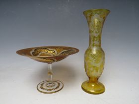 TWO ITEMS OF VINTAGE GLASS, comprising a Bohemian citrus glass bud vase with engraved / etched