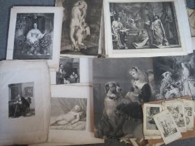 A LARGE FOLDER OF MAINLY 18TH AND 19TH CENTURY ENGRAVINGS, various artists and subjects to include