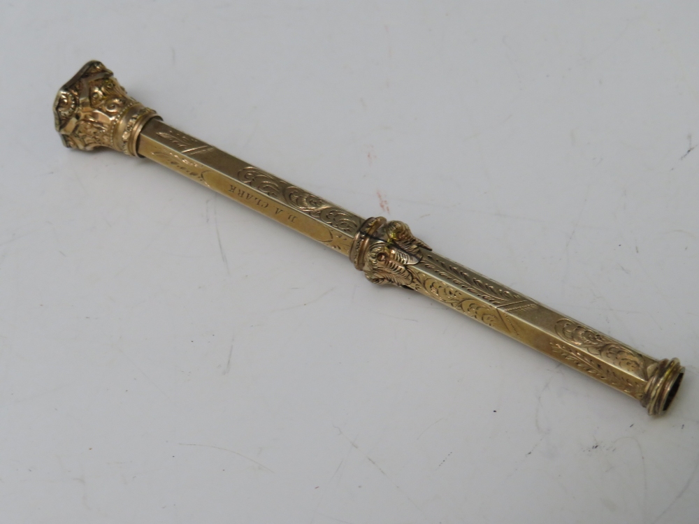 A VICTORIAN YELLOW METAL PROPELLING PENCIL, L 9.5 cm - Bild 3 aus 3