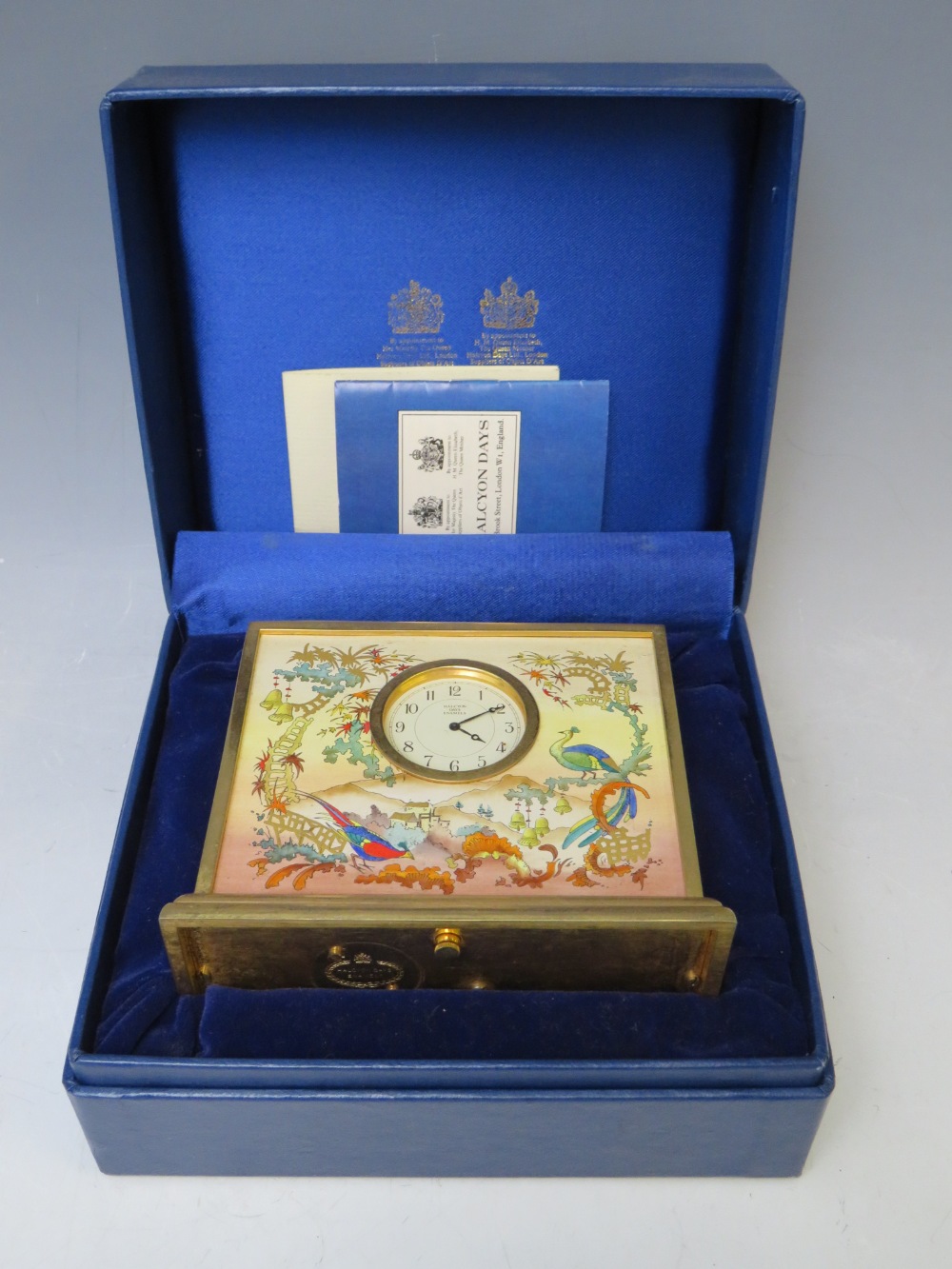 A BOXED HALCYON DAYS ENAMEL CLOCK, H 9 cm