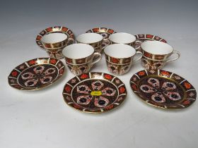 SIX ROYAL CROWN DERBY IMARI PATTERN CUPS AND SAUCERS, cups H 6.5 cm, saucers Dia.14.5 cm,