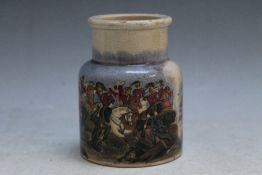A PRATTWARE PASTE JAR DEPICTING THE BATTLE OF BALACLAVA, with polychrome print detail and text '