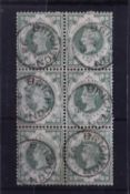 POSTAGE STAMPS - S.G. 211 1/= DULL GREEN, a FU block of six with Brighton CDS's, lovely colour