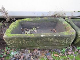 A LARGE ANTIQUE RECTANGULAR SANDSTONE TROUGH, 79 x 45 cm, A/F